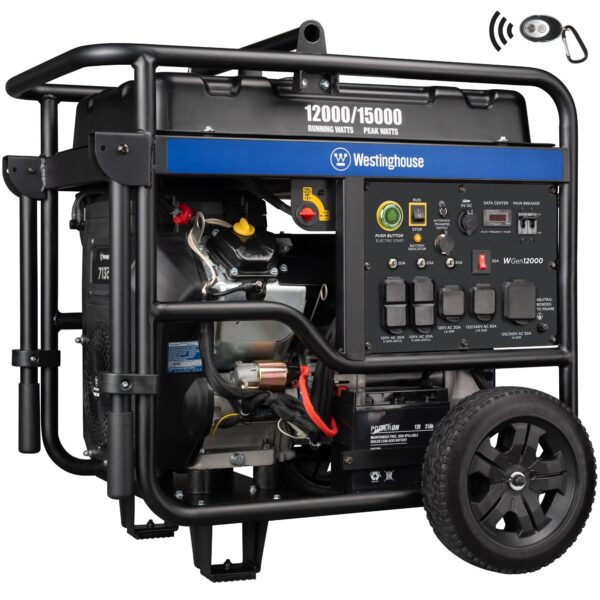 Westinghouse WGen12000 Ultra Duty Portable Generator – 12000 Rated Watts & 15000 Peak Watts – Gas Powered – Electric Start – Transfer Switch & RV Ready – CARB Compliant
